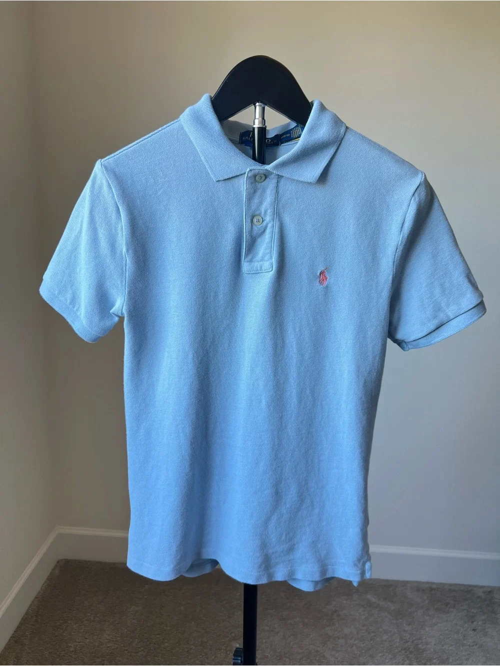 Ralph Lauren Light Blue Polo with Pink Logo